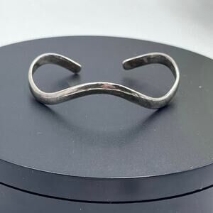 Sterling Silver Marked Curved Waved 925 Cuff Thin Bracelet
